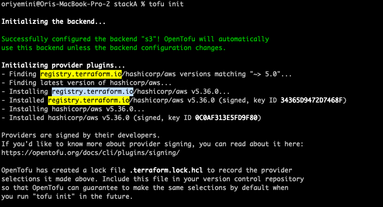 tofu init command output