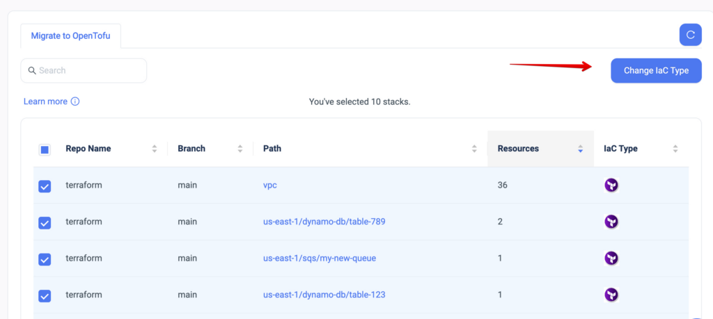 One-click OpenTofu migration UI