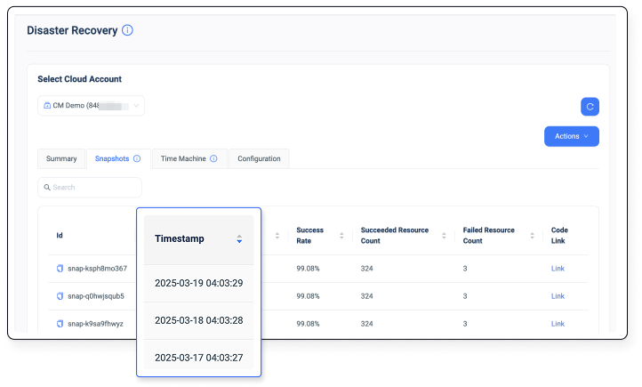 Cloud DR - Controlmonkey platform screenshot