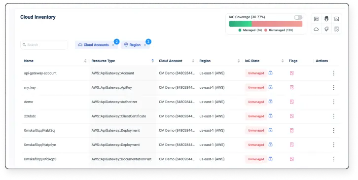 screenshot of cloud inventory