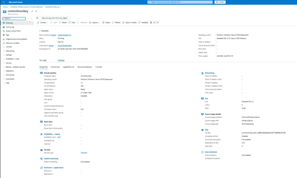 Azure console