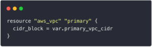 Terraform resource using consistent naming conventions for VPCs with descriptive variable references"Caption