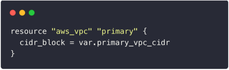 Terraform resource using consistent naming conventions for VPCs with descriptive variable references"Caption