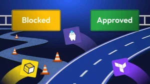 T shape road with Terraform and OpenTufo modules with 2 signs - approve or denied