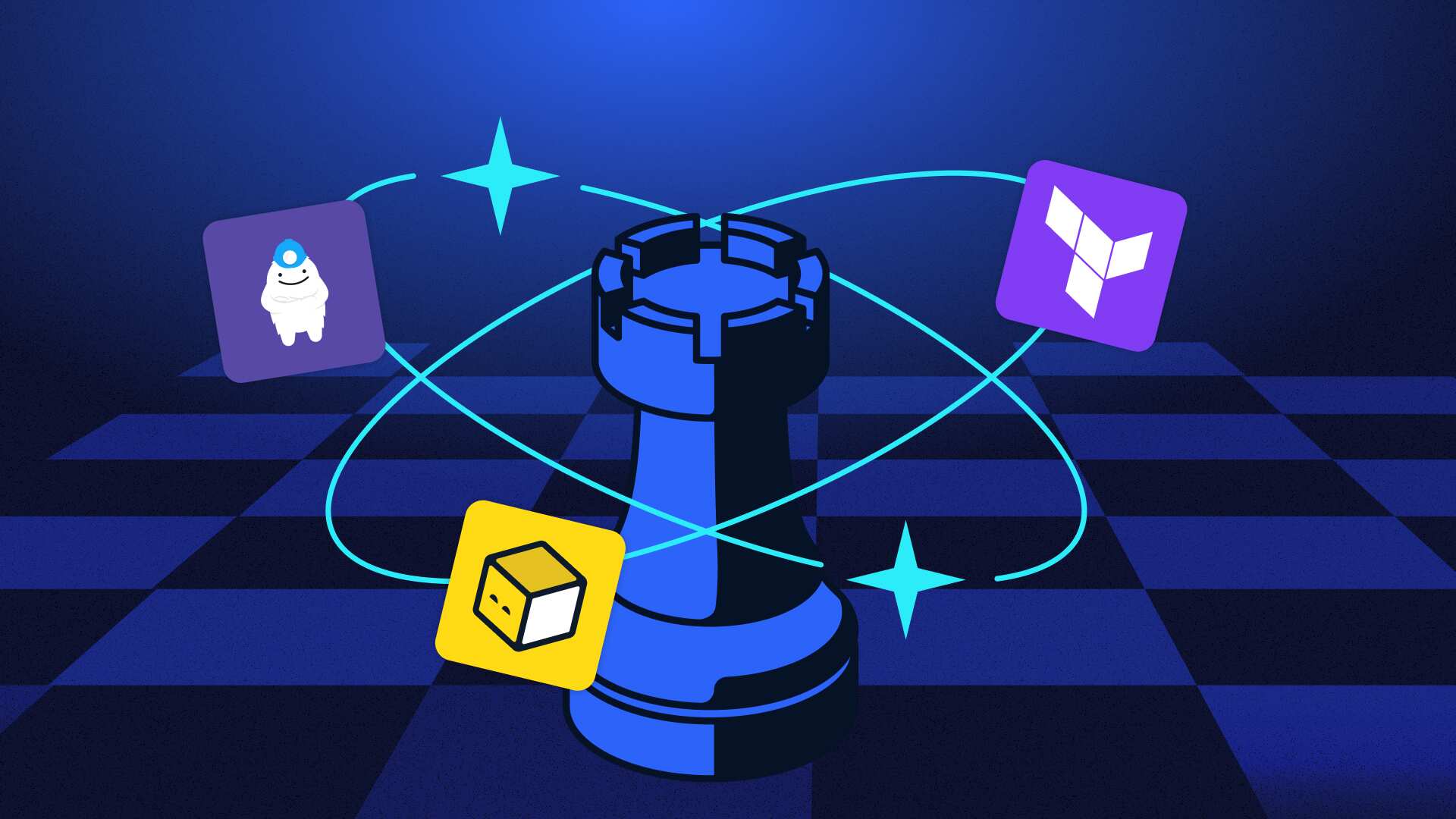 Rock chess piece with Cloud Icon of Terraform, OpenTufo being strategic Infrastructure