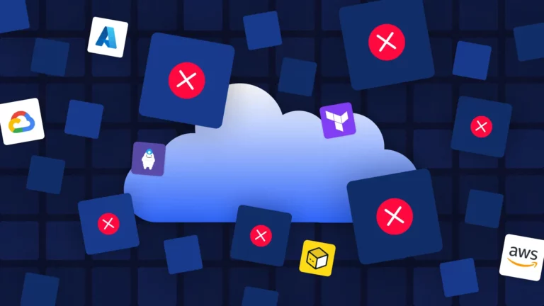 Cloud infrastructure surrounded by error icons and cloud provider logos representing cloud chaos