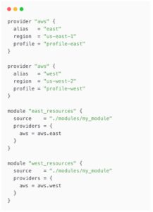 OpenTofu root module example using aliased AWS providers for multi-region deployment