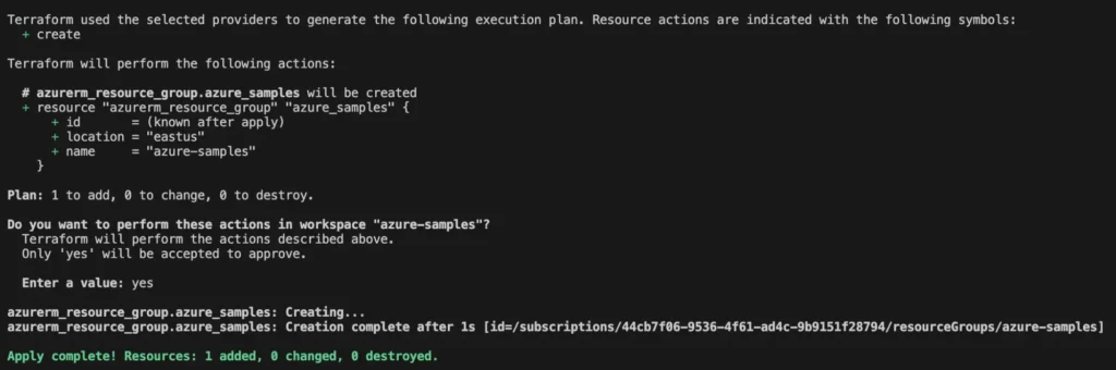 Applying the changes on Terraform to create Azure Terraform Automation 