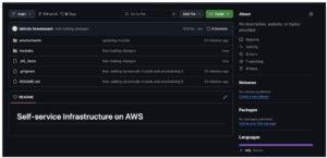 “GitHub repository structure for self-service Terraform AWS project with environments and modules folders