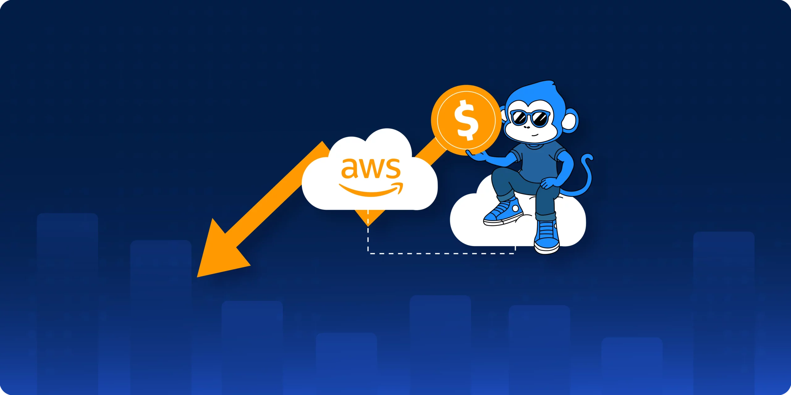 ControlMonkey mascot holding a cost-saving coin over AWS cloud, illustrating Terraform AWS cost optimization