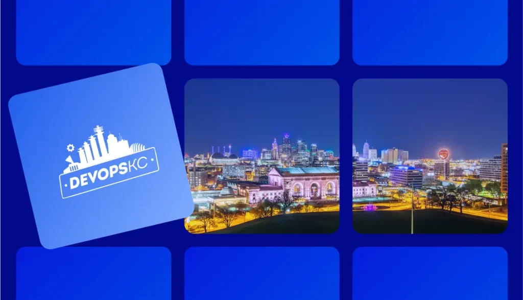 Visual of Kansas City with DevOps Days Kansas City event logo.