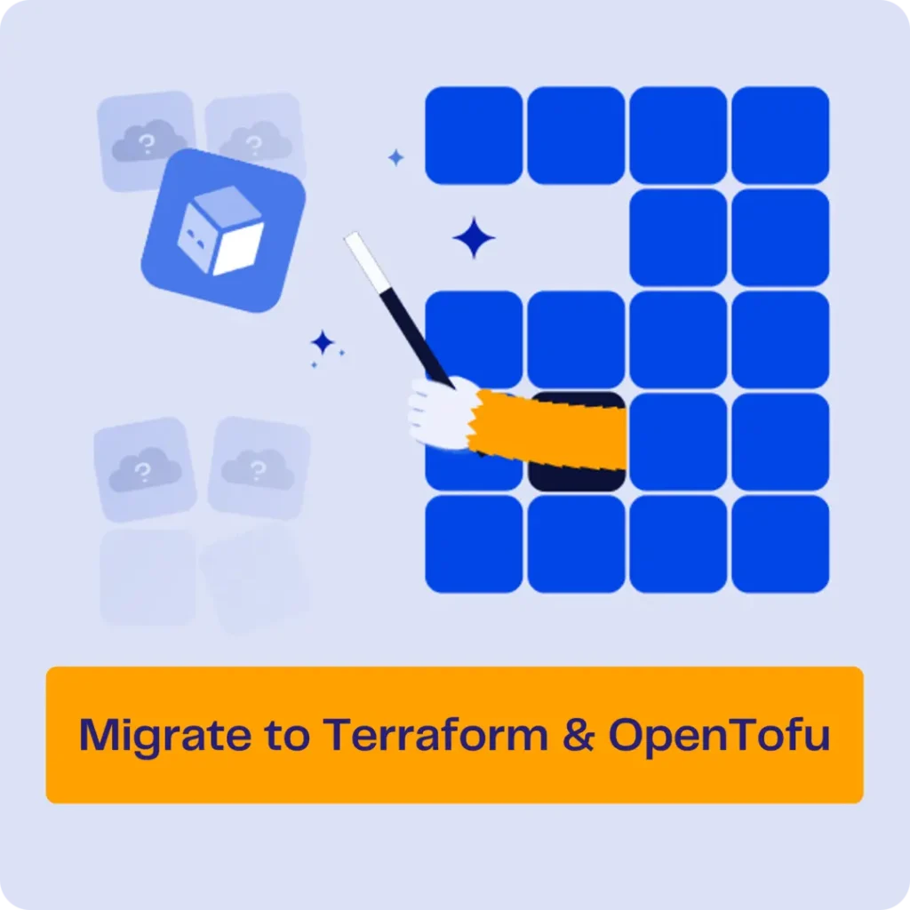 Featured image showing automation magic wand for ControlMonkey’s solution to migrate legacy infrastructure to Terraform and OpenTofu with IaC modernization.