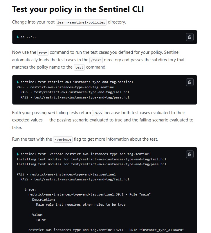 Terraform Cloud test policy in the Sentinel CLI