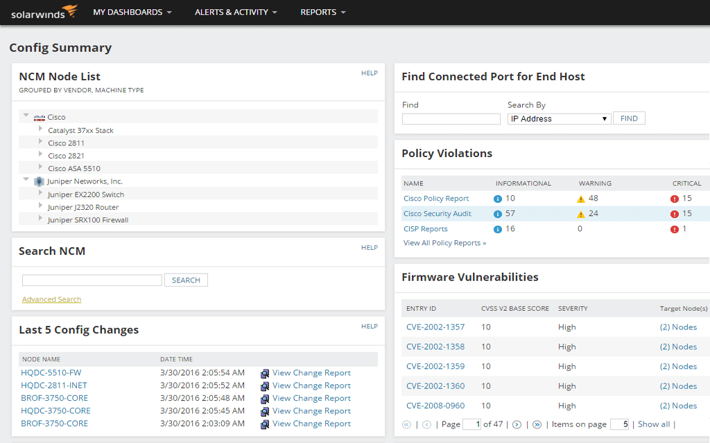 SolarWinds NCM Features