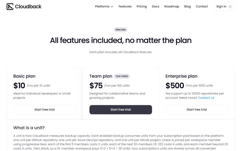 Cloudback Pricing