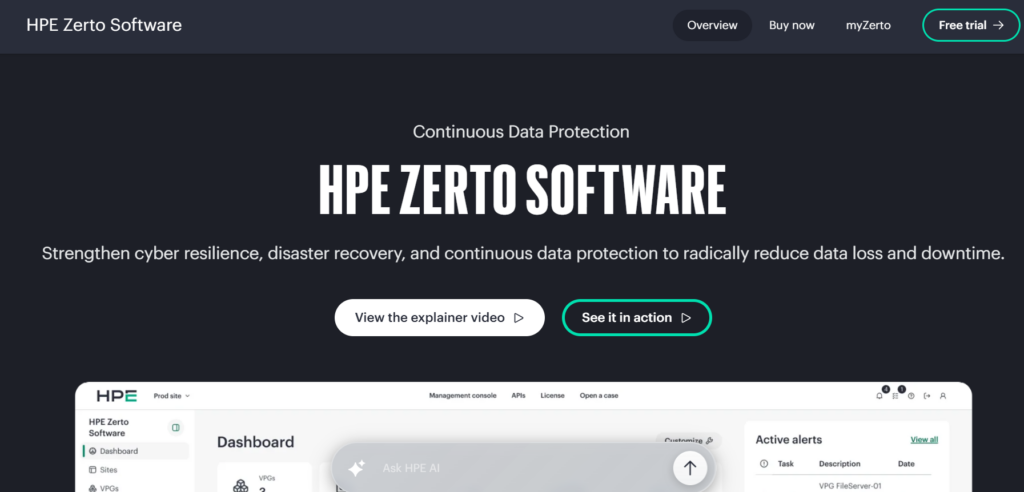 HPE Zerto - Cyber Resilience Solution