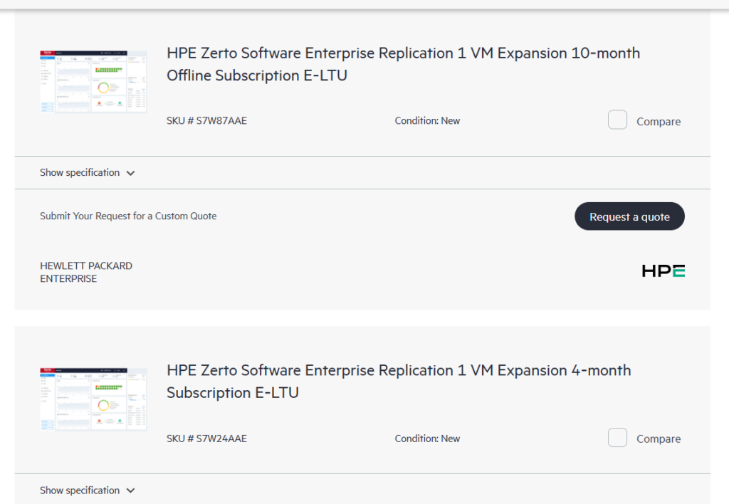 HPE Zerto Software Pricing